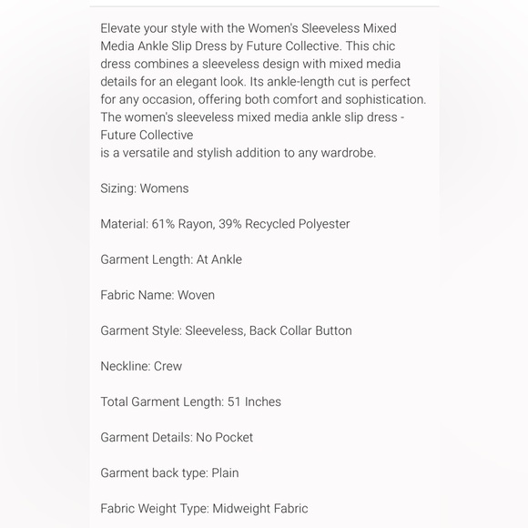 NWT Women's Sleeveless Mixed Media Ankle Slip Dress - Future Collective Cream XL - Picture 4 of 4